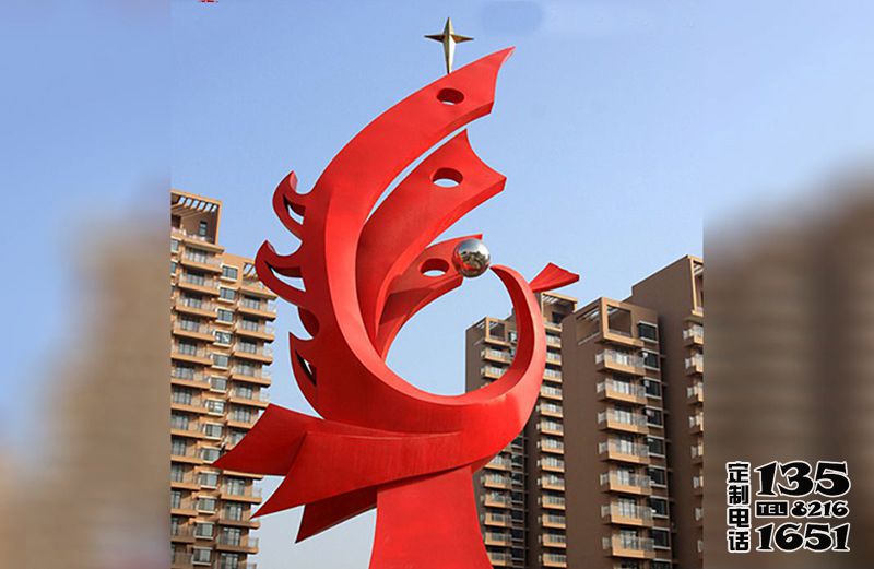 城市創意抽象玻璃鋼紅色鳳凰雕塑 城市創意抽象玻璃鋼紅色鳳凰雕塑